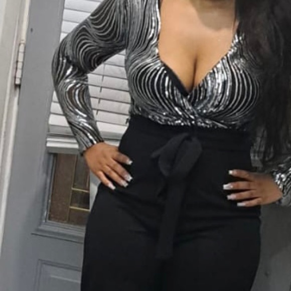 Women’s black and silver sequin jumpsuit - Picture 5 of 5